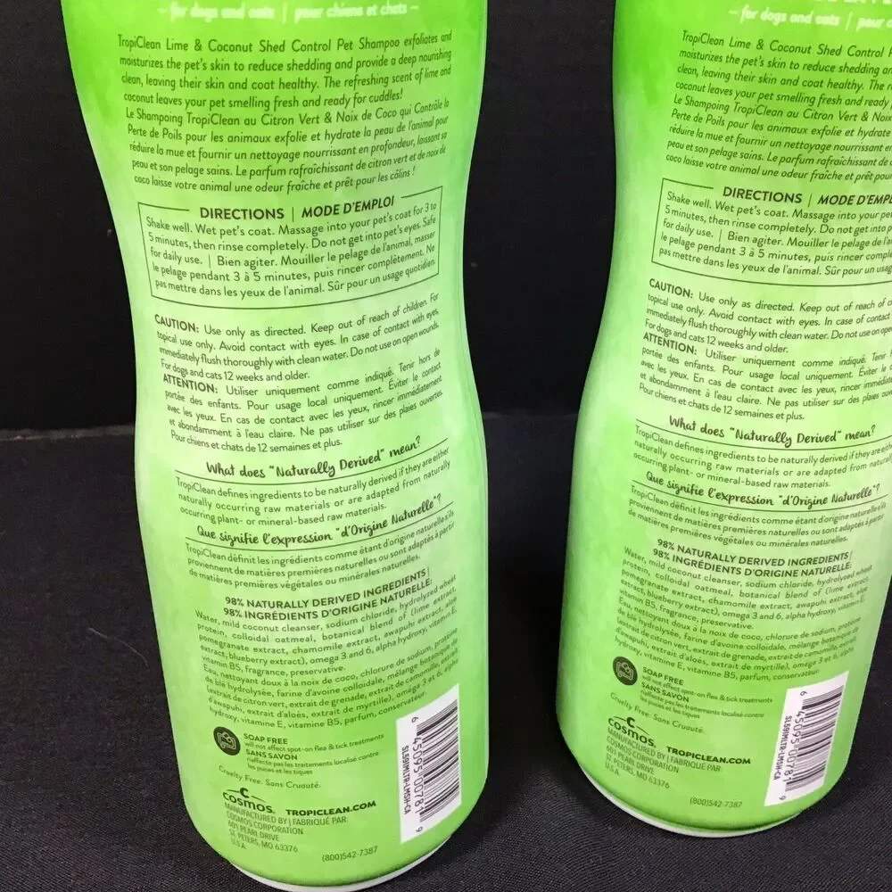 Pet Shampoo Tropiclean Shed Control Lime & Coconut 20oz Lot of 2